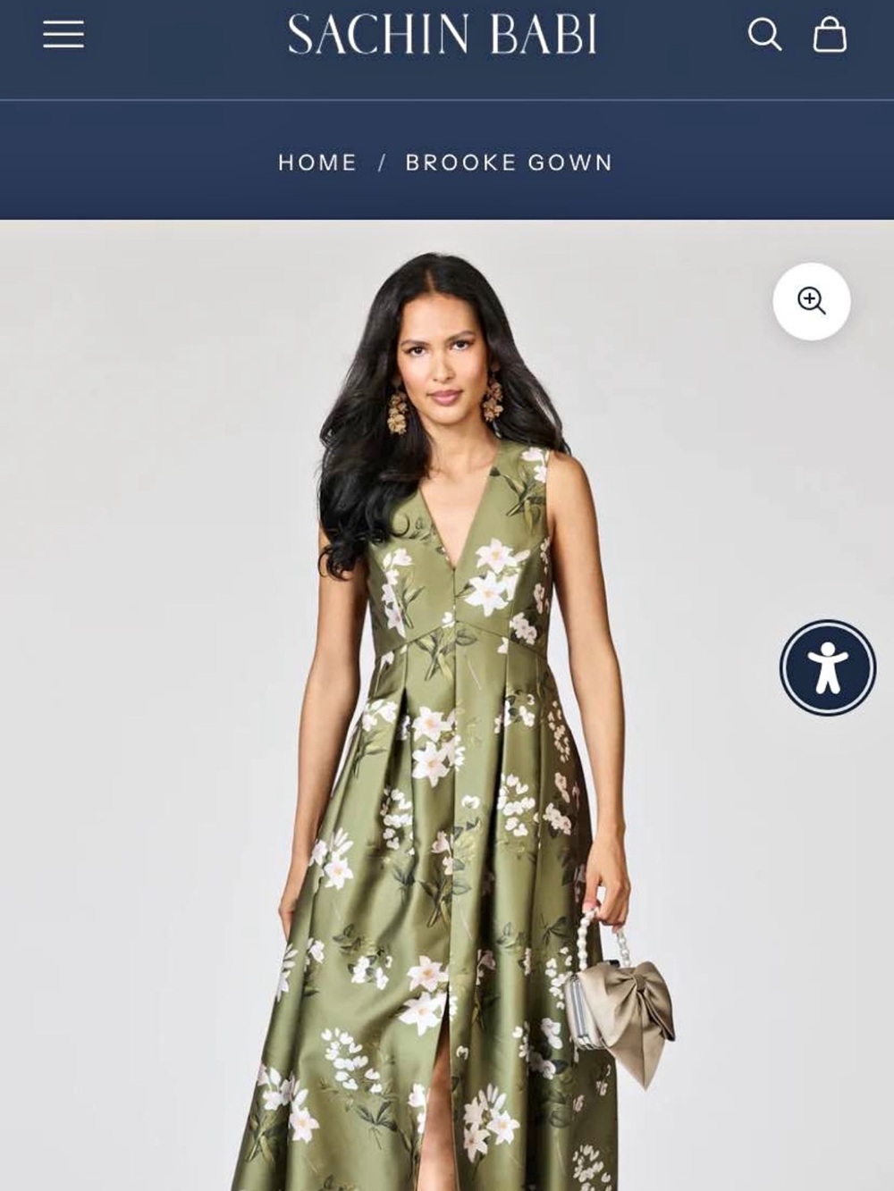 Sachin + Babi Olive Floral V-Neck Maxi Gown